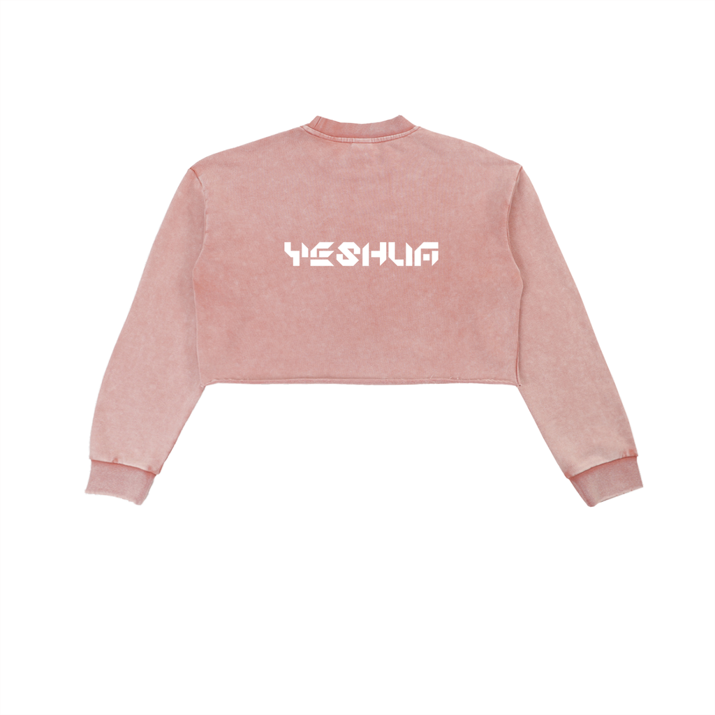 YESHUA Women'S  Snow Washed Raw Edge Cropped Sweatshirt