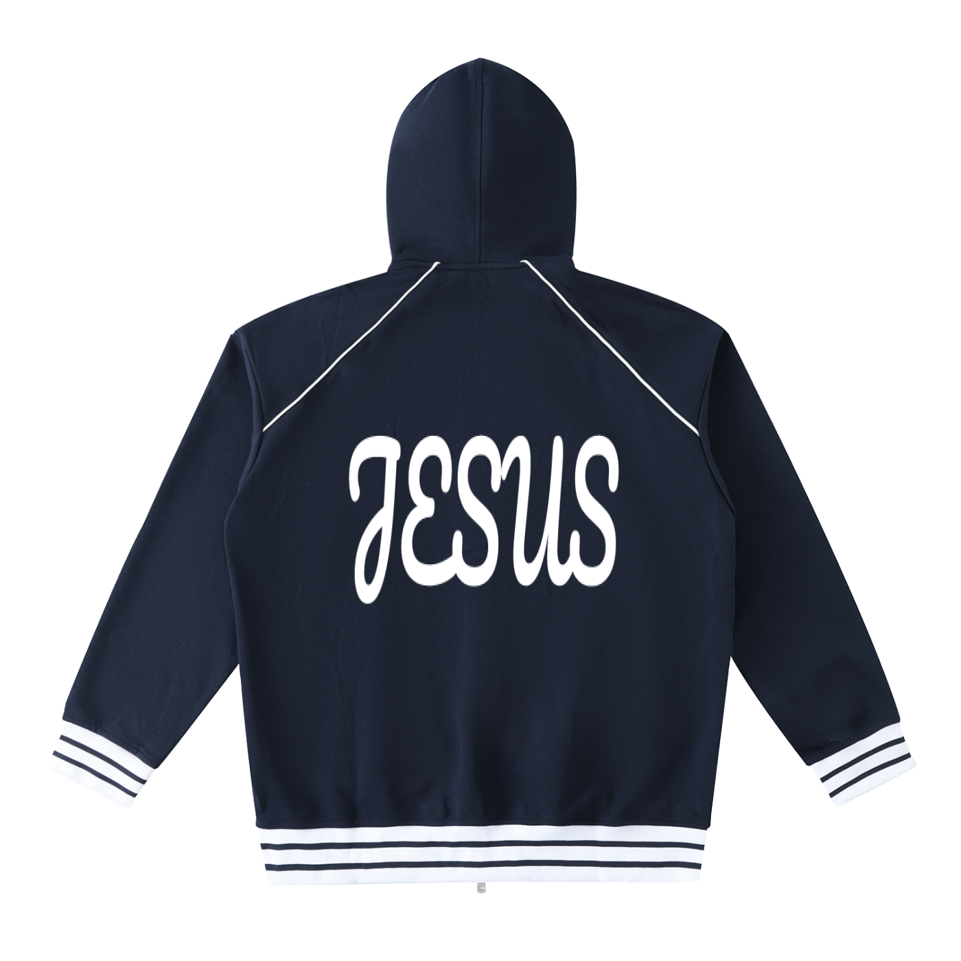 YESHUA Unisex  Striped Trim Zip-Up Hoodie