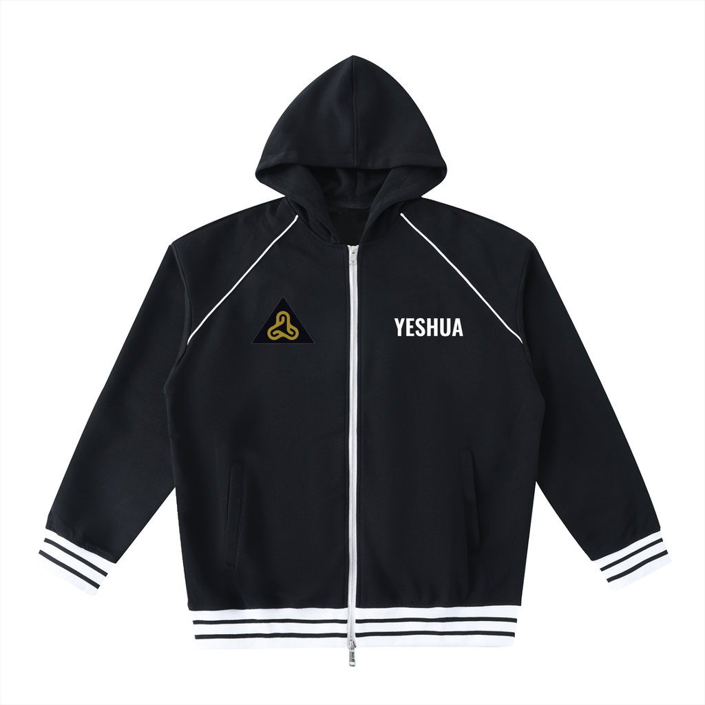 YESHUA Unisex  Striped Trim Zip-Up Hoodie