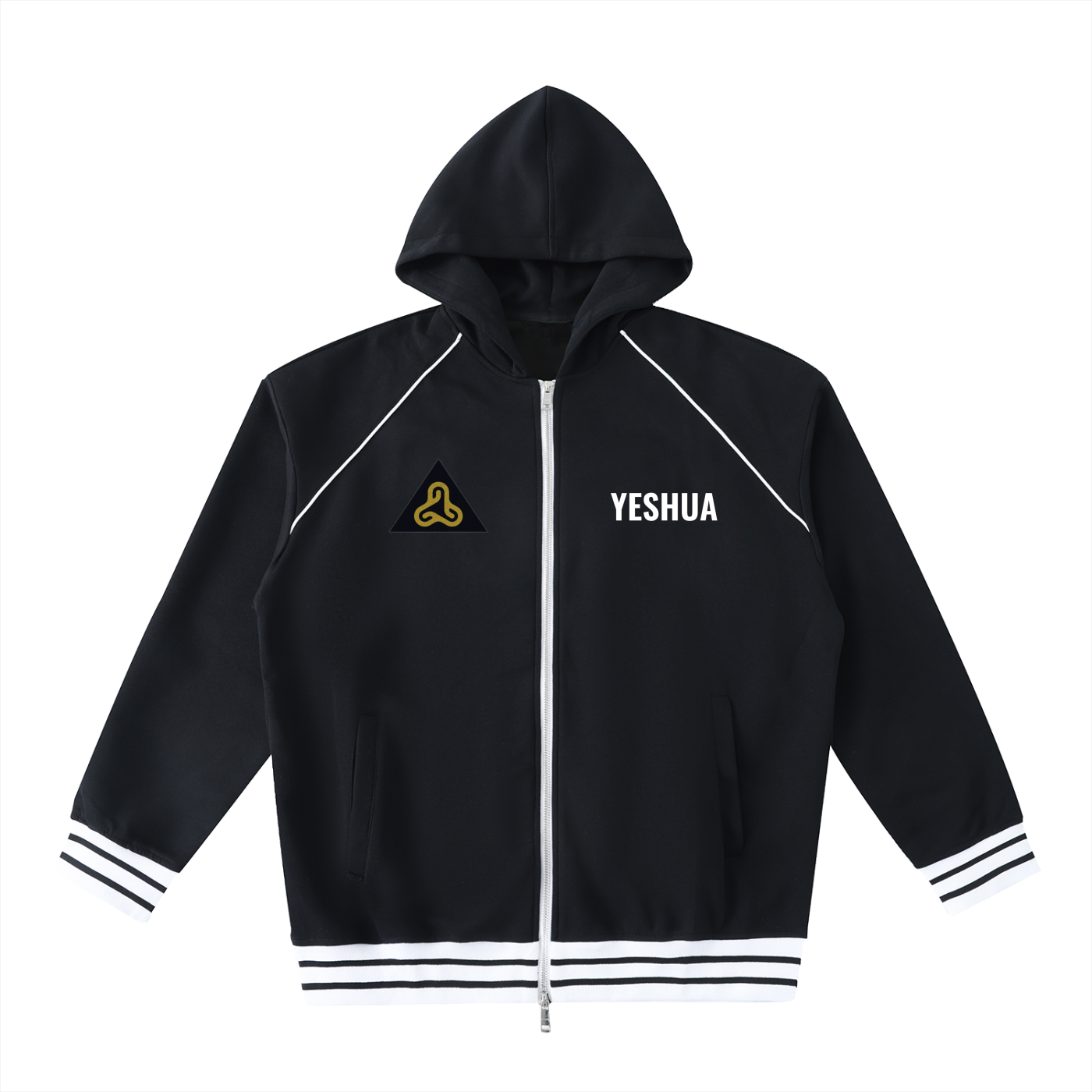 YESHUA Unisex  Striped Trim Zip-Up Hoodie