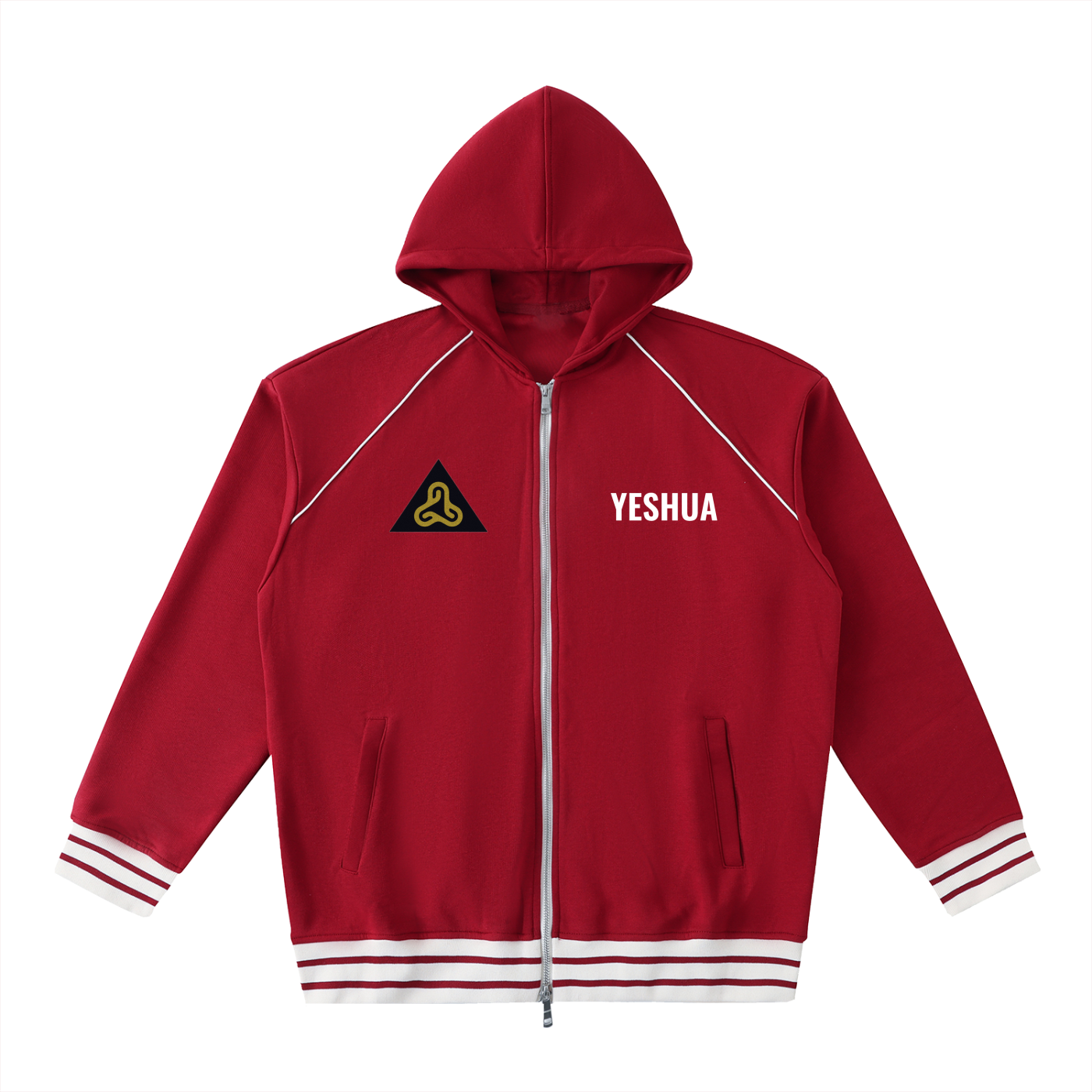 YESHUA Unisex  Striped Trim Zip-Up Hoodie