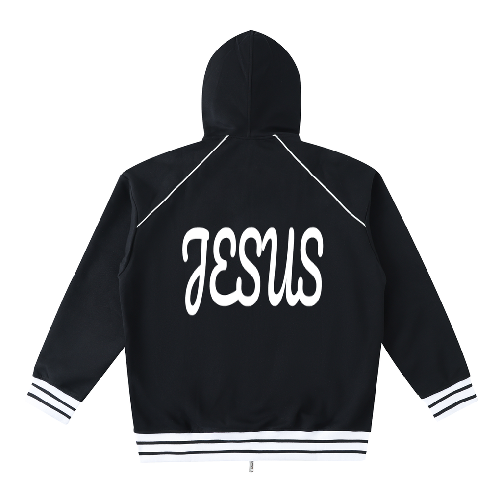 YESHUA Unisex  Striped Trim Zip-Up Hoodie