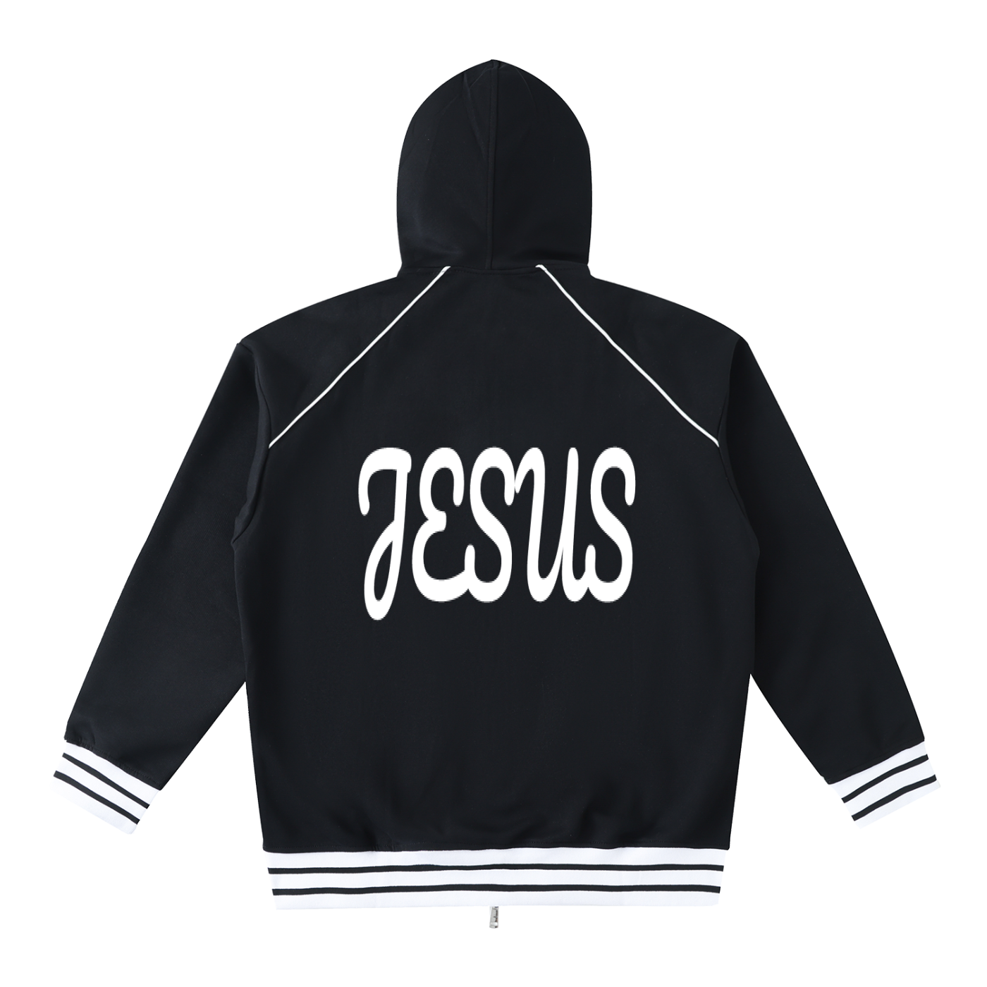 YESHUA Unisex  Striped Trim Zip-Up Hoodie