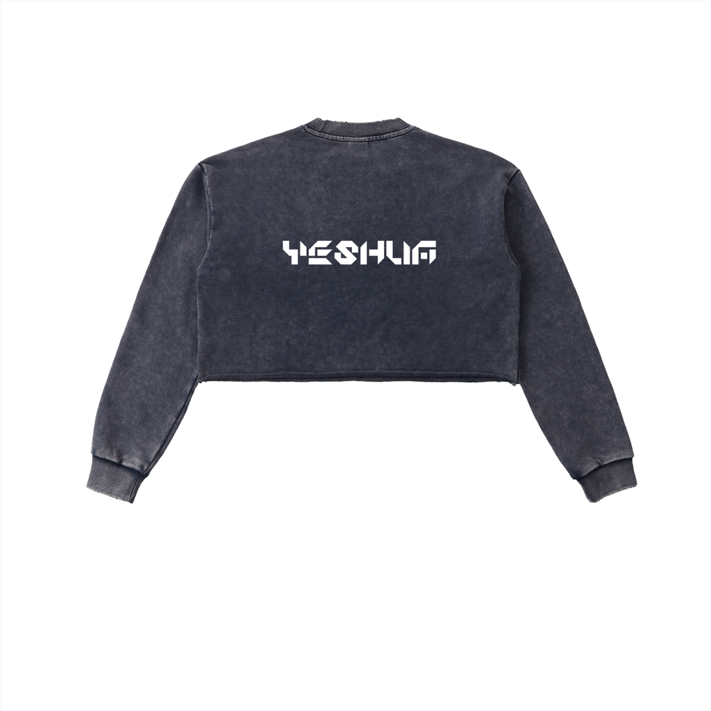 YESHUA Women'S  Snow Washed Raw Edge Cropped Sweatshirt
