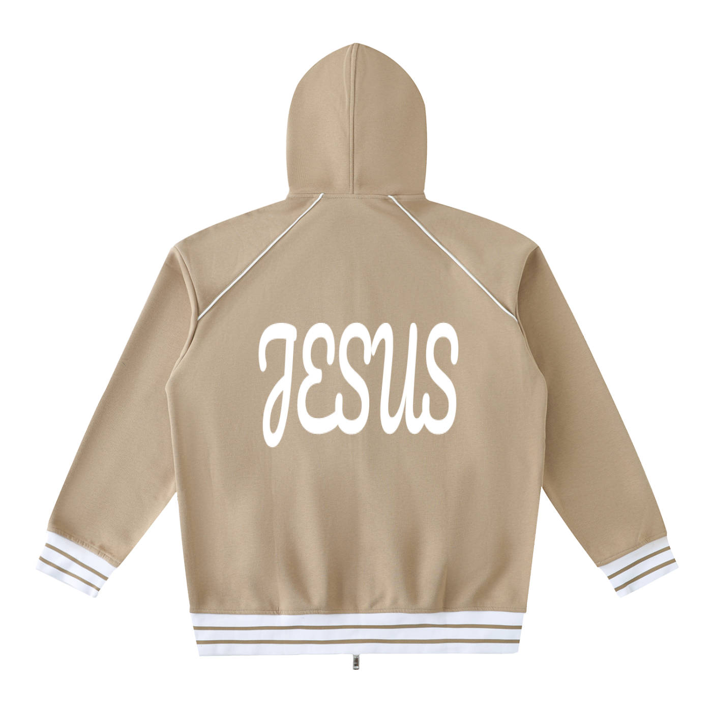 YESHUA Unisex  Striped Trim Zip-Up Hoodie