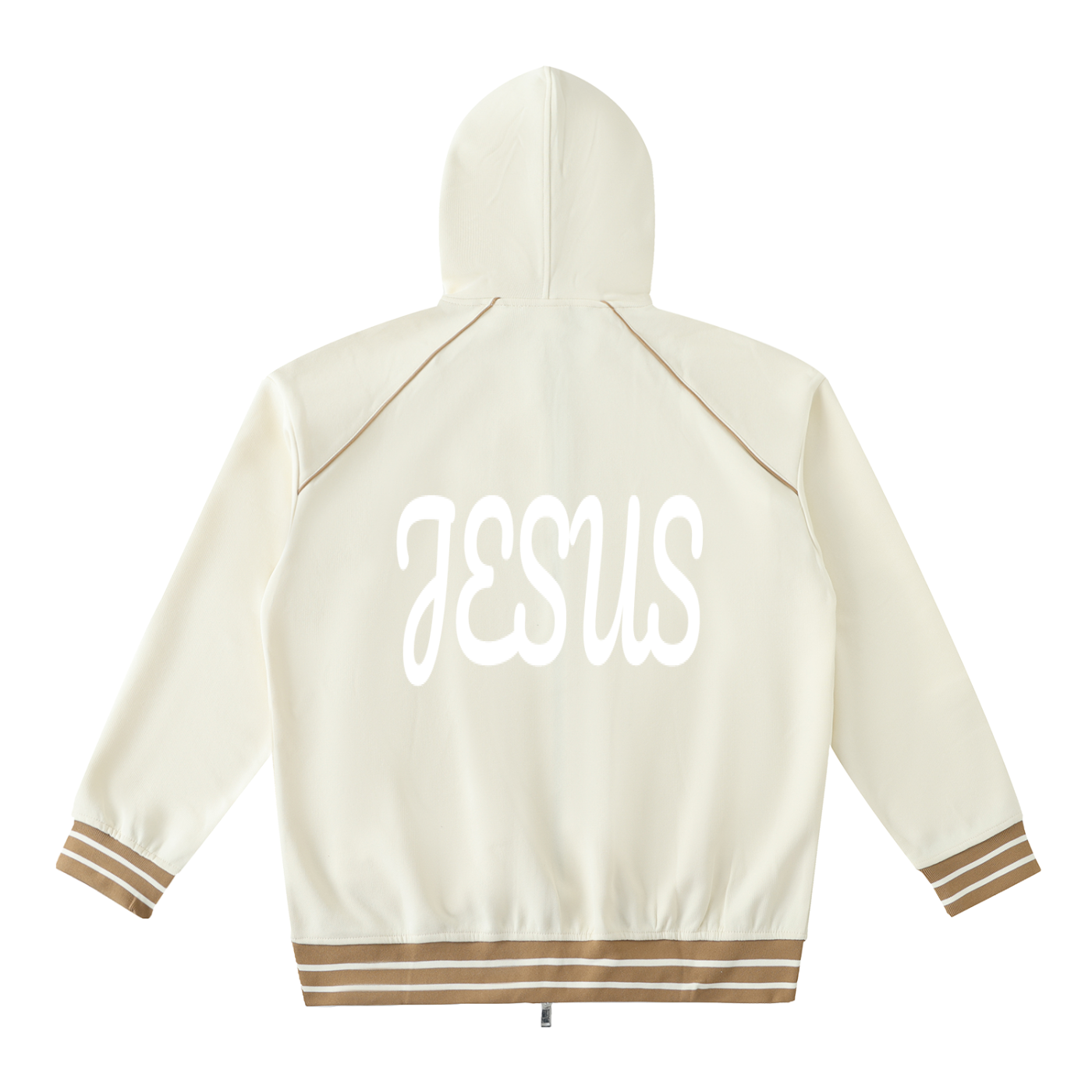 YESHUA Unisex  Striped Trim Zip-Up Hoodie