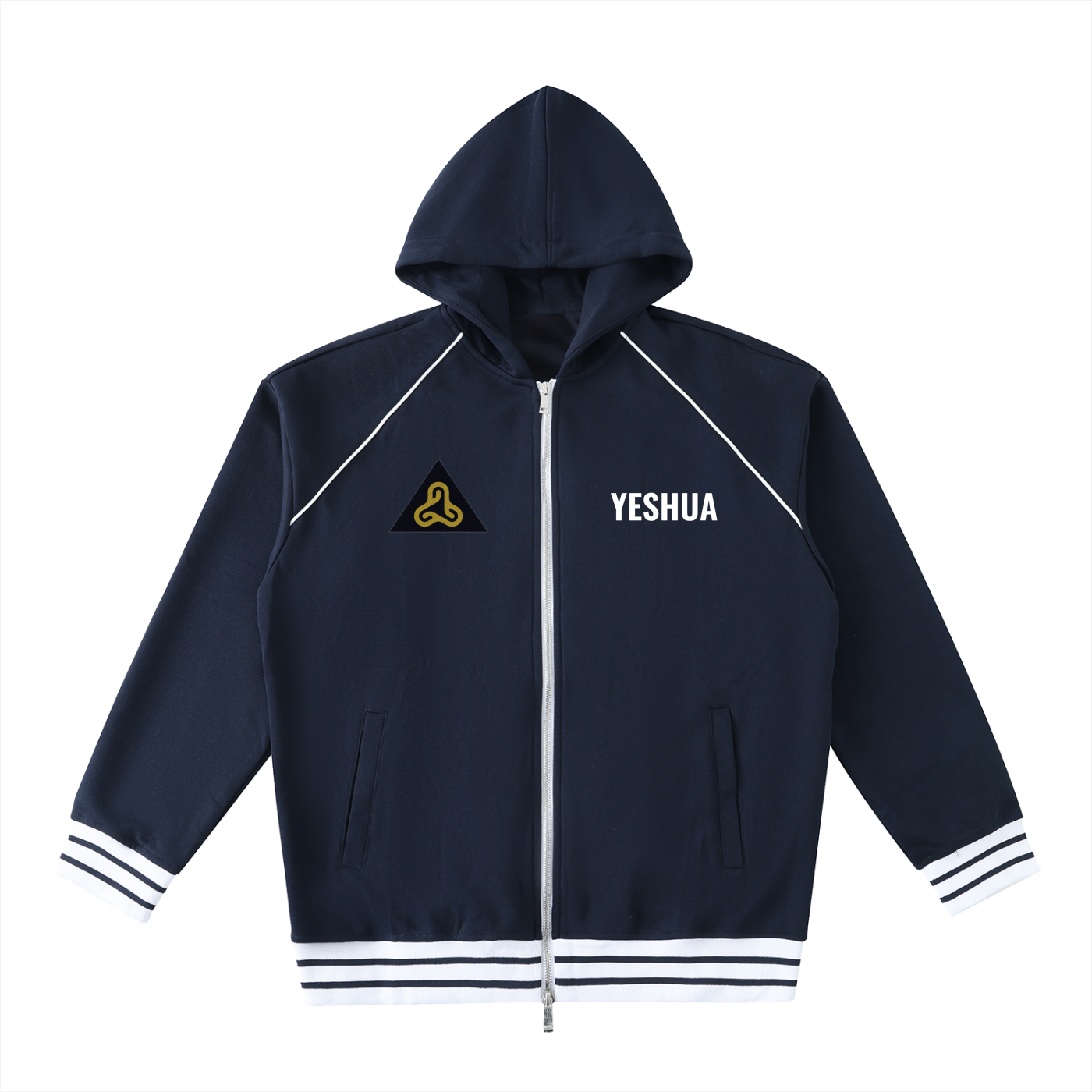 YESHUA Unisex  Striped Trim Zip-Up Hoodie
