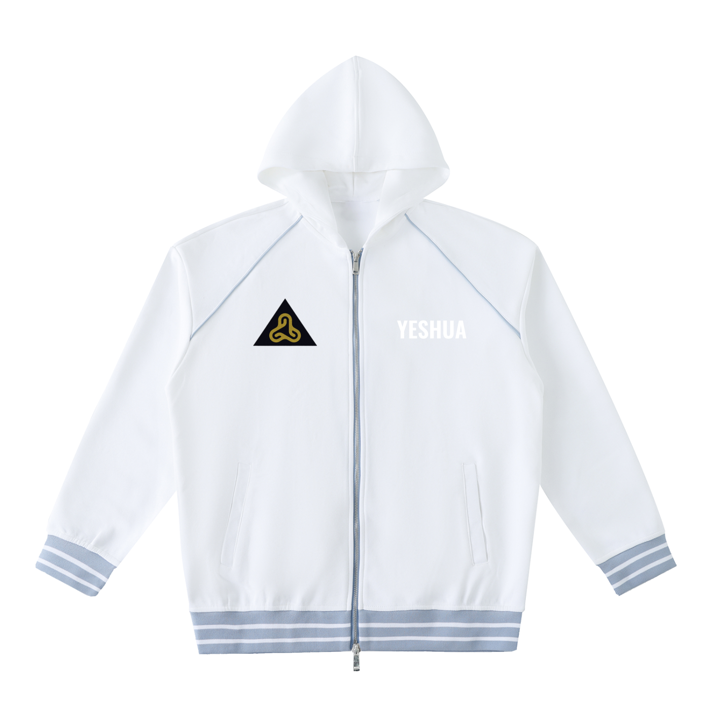 YESHUA Unisex  Striped Trim Zip-Up Hoodie