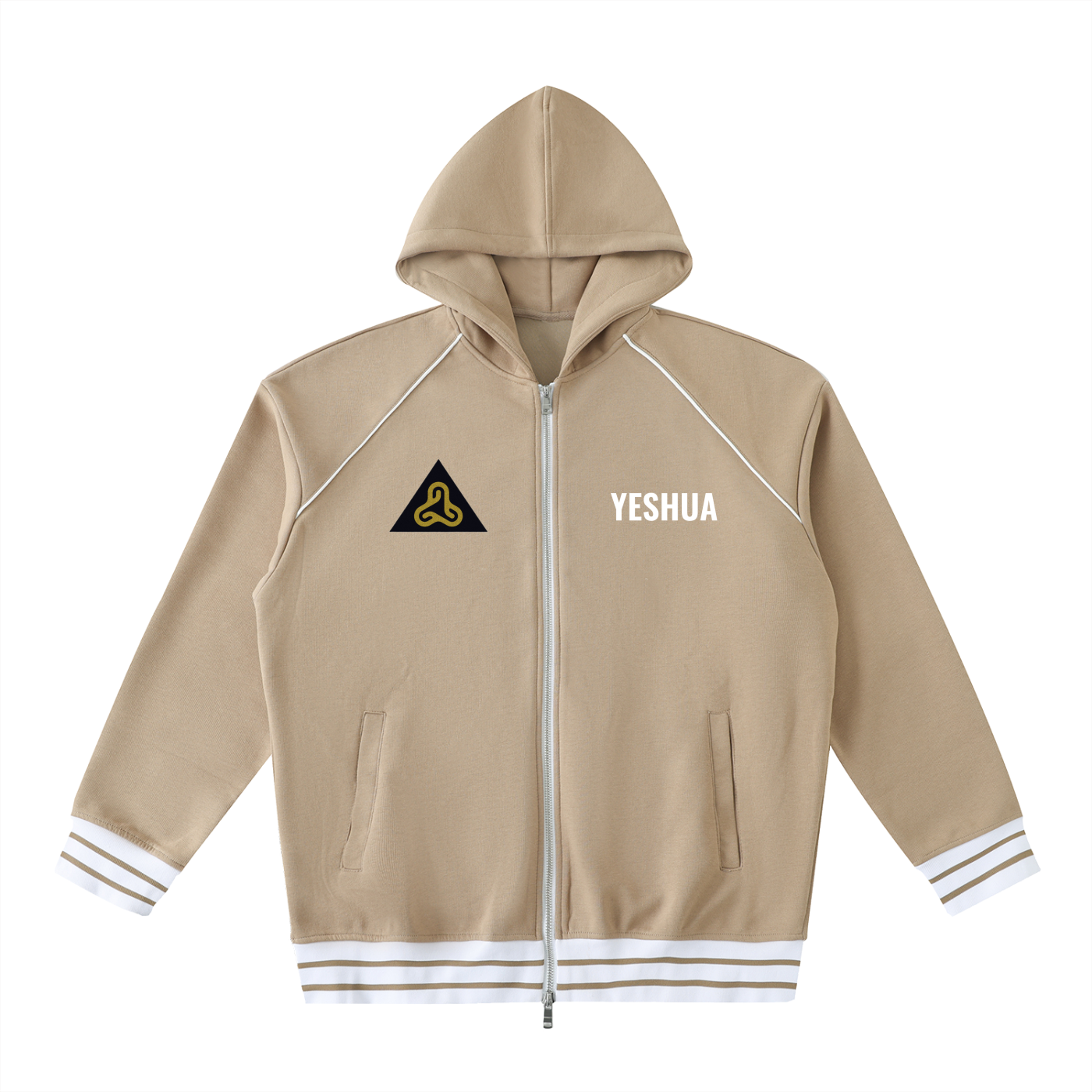 YESHUA Unisex  Striped Trim Zip-Up Hoodie