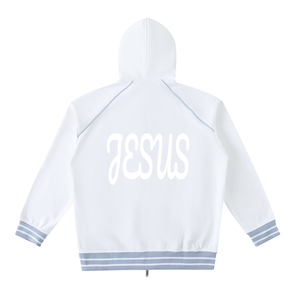 YESHUA Unisex  Striped Trim Zip-Up Hoodie