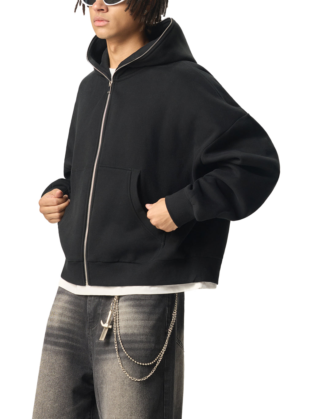 YESHUA Men'S  Fleeced Full-Zip Boxy Hoodie